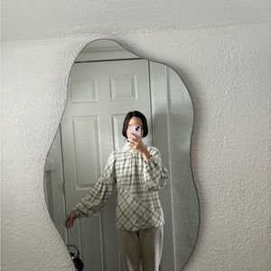 sold - TIBI Plaid Print Mock Neck Button-Up Top size XS, Neutral color